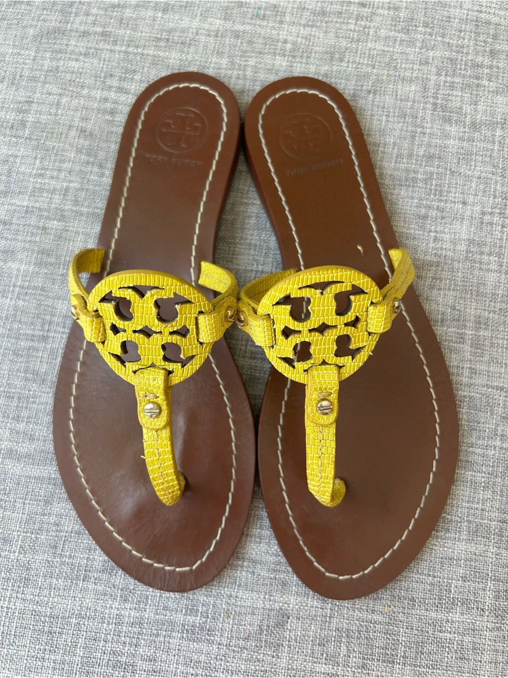 Tory Burch Yellow Leather Logo Thong Sandals